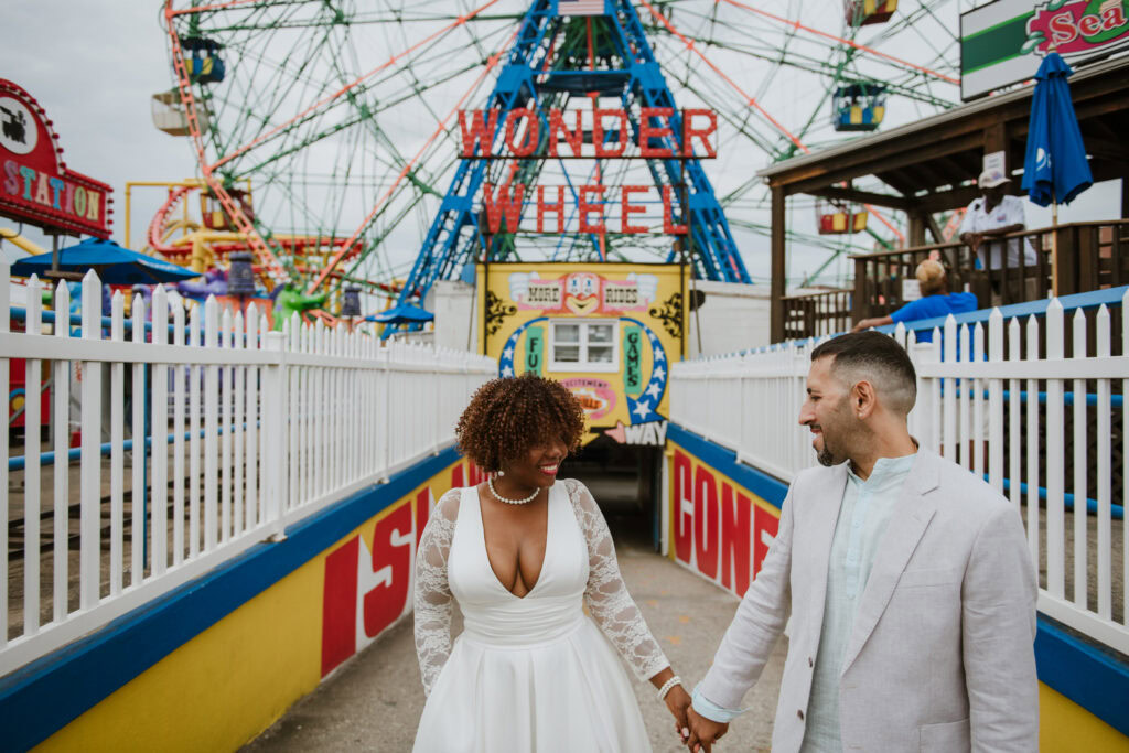 Couple elopes at Coney Island in New York.