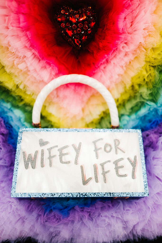 Customized bag for NYC elopement bride that says "WIFEY FOR LIFEY".